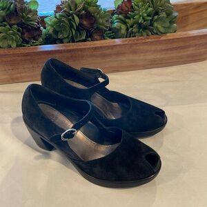 Dansko Black Suede Mary Jane Peep-Toe Sandals